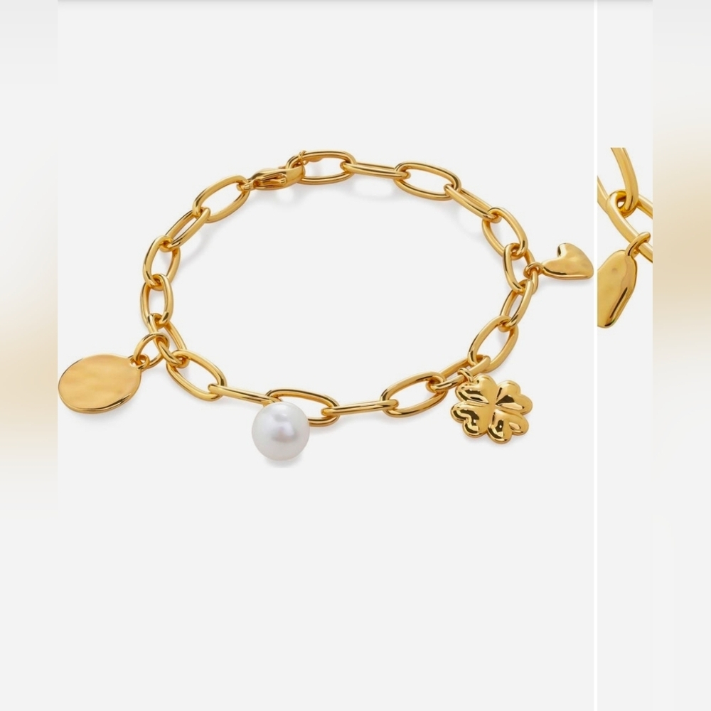 MONICA VINADER Gold Charm Bracelet with Pearl Accent. # 69